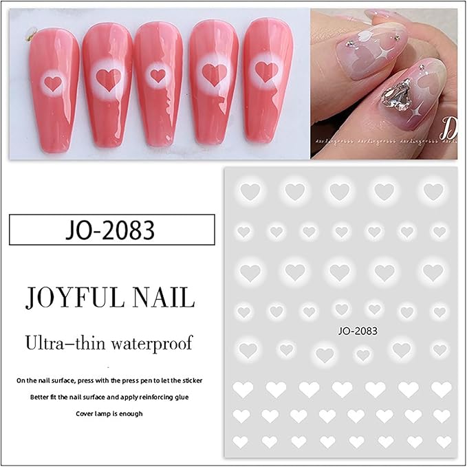 5 Sheets Airbrush Nail Stickers White Ombre Nail Art Stickers Gradient Nail Decals with Stars Heart Bow Butterfly Designs Sweet DIY Self-Adhesive Nails Art Supplies for Women Girls