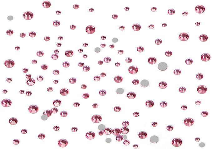 Bymitel 7200 Pieces 6 Mixed Sizes Glue Fix on Glass Rhinestones Round Crystal Gems Flatback for DIY Jewelry Making with one Picking Pen(6-Sizes 7200PCS, Rose)