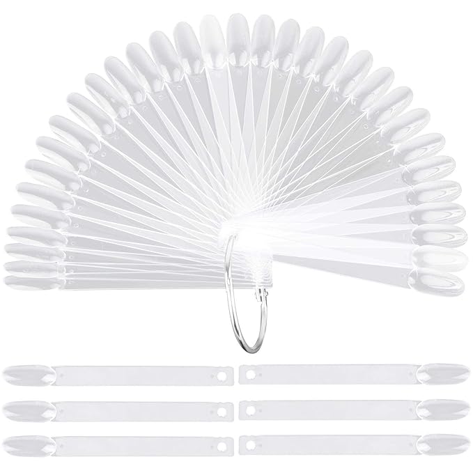 200 Pcs Nail Swatch Sticks, Oval Nail Polish Sample Swatches with Metal Ring for Nail Art Polish Practice, Clear