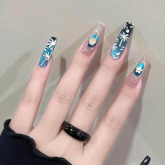 PH PandaHall 3pcs Tropical Style Nail Stamping Plates, Tree Leaves Nail Art Templates Coconut Tree Sandbeach Stainless Steel Image Plate Art Stencils for Summer DIY Print Manicures Salon Design