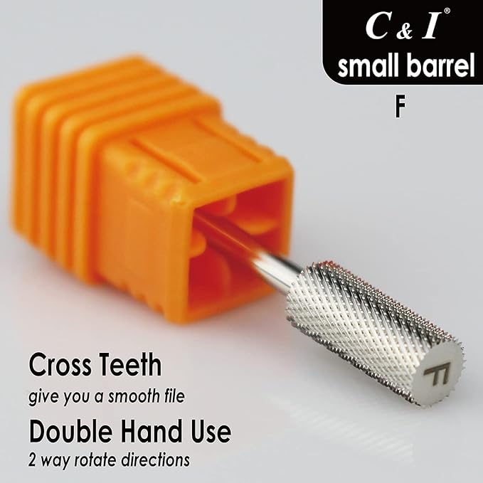 C & I Small Barrel Nail Drill Bits, Professional Electric File for Manicure Drill Machine, Nail Gels Remove, 3/32” (Fine -F)