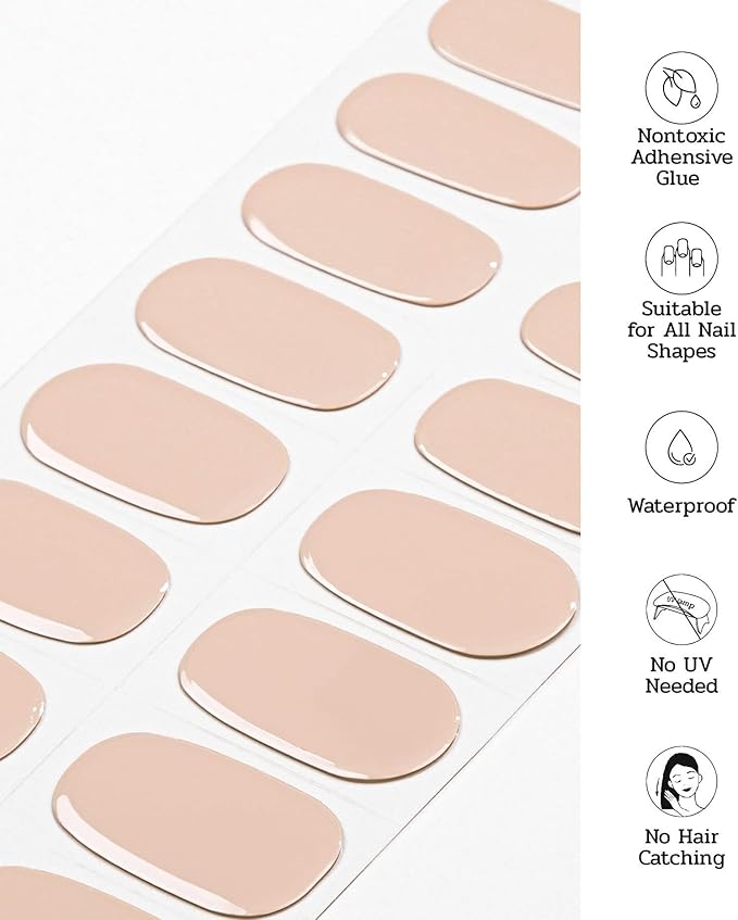 Nail Polish Strips (No UV Lamp Needed) - 22 Pcs Salon Quality Gel Nail Stickers - Long Lasting Wraps (Light Chestnut Brown)