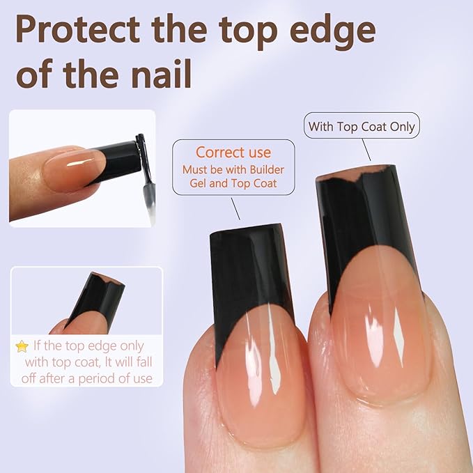 Misssix Black French Gel Nail Tips, 240Pcs French Tip Press on Nails Long Square, No Need to File 3 in 1 Tips Pre-lasting, Fake Nails for Nail Art DIY 15 Sizes