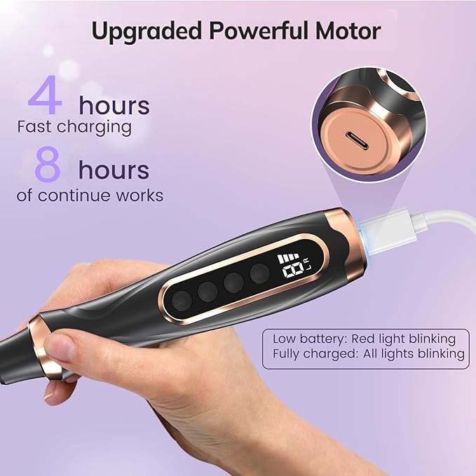 Professional Manicure Pedicure Kit Cordless Electric Nail File Set 6 Speed Cordless Nail Drill for Thick Nail Toenail Cuticle Hand Foot Care Nail Drill Tool(Black)