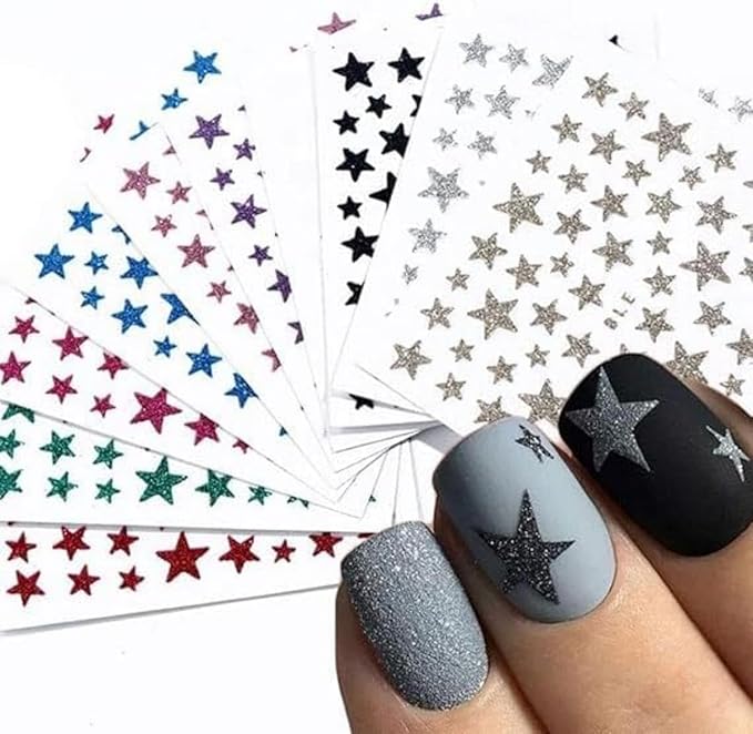 1000pcs 18 Sheets Star Nail Stickers Star Nail Decals Design Nail Supplies 3D Self-Adhesive Nail Colorful Slider Stars Love Stickers Glitter Decoration Heart Nail Stickers Decals for Women Manicure