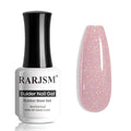 RARJSM Glitter Rubber Base Gel Nail Polish Nude Pastel Pink Rubber Base Rainbow Iridescent Shimmer Brush on Quick Extend Builder Hard Gel Soak Off Curing Requires 15ml Salon Home French Manicure