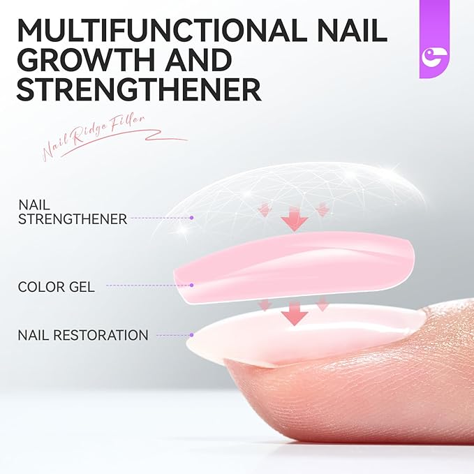 Nail Strengthener and Growth Polish for Women: Milky Pink 15ml Nail Hardener Extra Strong and Growth for Damaged Nails - 6 in 1 Protein Ridge Filler for Home Salon Use - Women Housewife DIY Enthusiast