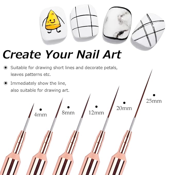 11pcs Nail Art Brushes, Nail Art Liner Brush Set, Dotting Tools, Drawing Pen, Striping Brushes for Long Lines, UV Builder Gel Brush Manicure Design Set