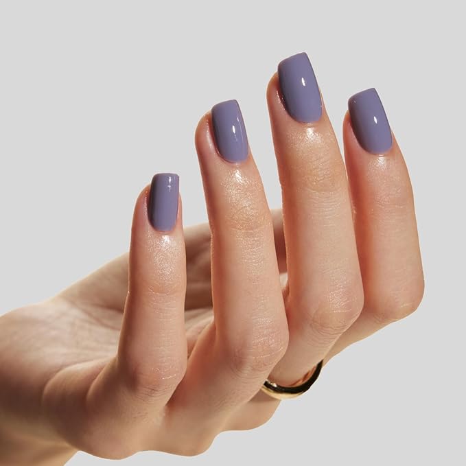 LAMIMOSA 32Pcs Press On Nails Short Square – Soft Gel Ash Gray Blue Fake Nails in 16 Sizes, Reusable Glue on Nail kit, ASH