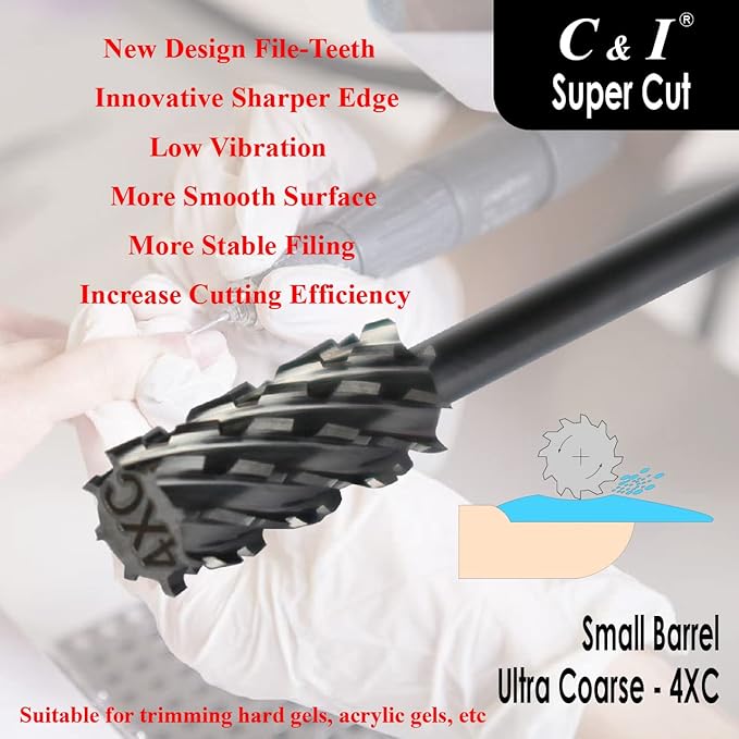 Super Cut Upgrade Edition, Small Barrel Nail Drill Bit for Electric Manicure Drill Machine, Remove The Nail Gels, Acrylic Gels, or Dip Powder (4 Extra Coarse -4XC)