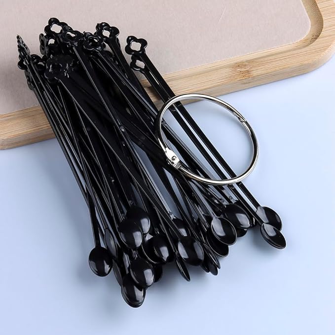 150 Pcs Black Spoon Shaped False Nail Swatch Sticks Nails Art Polish Practice Display Tips Acrylic Nail Sample Sticks With Metal Split Ring Nails tech Supplies for Home or Salon Use