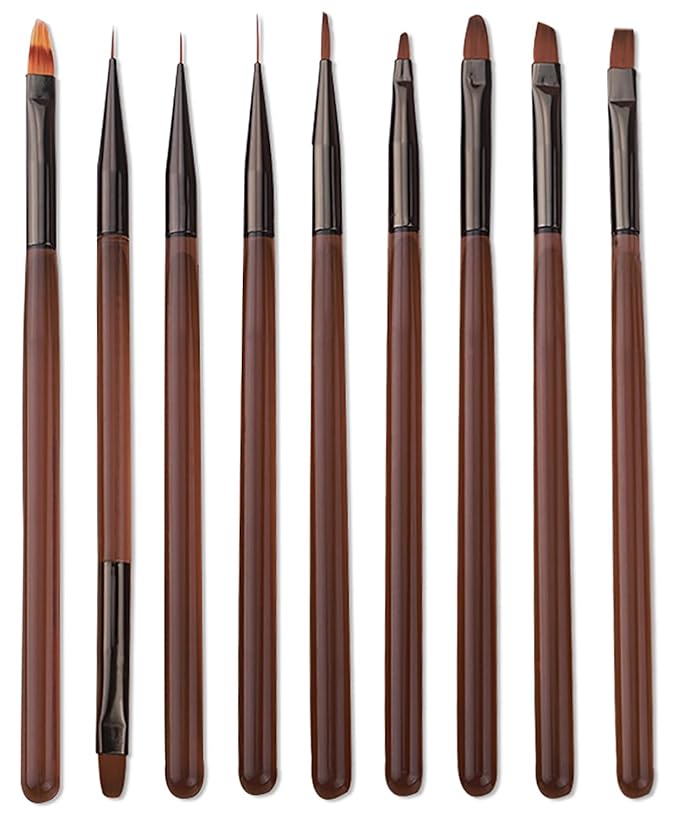 9 Pcs Nail Art Brushes Set, Nail Art Design Pen Painting Tools, Nail Extension Gel Brush Nail Art Slant Brush Nail Polish Brush Builder Nail Gel Brush Nail Dotting Pen Salon at Home Diy Manicure