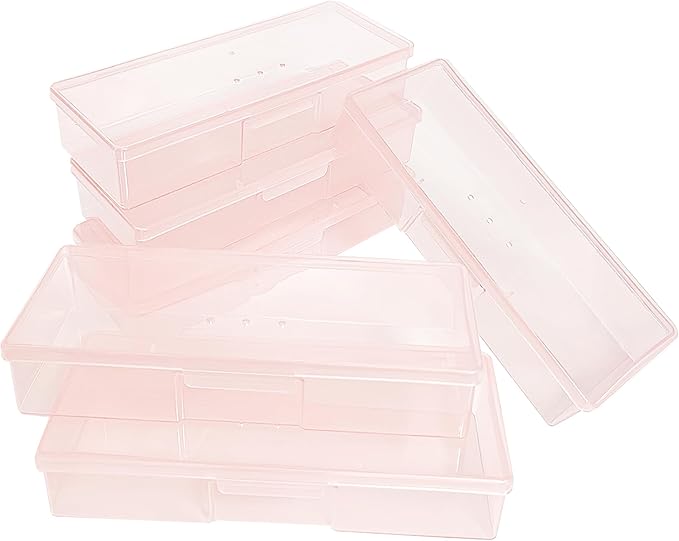Plastic Implements Nail Tech Box, Hozziii Pink Manicure Tool Box Nail Supply Storage Organizer Personal Box for Manicure Pedicure Kit (6pcs in pink)