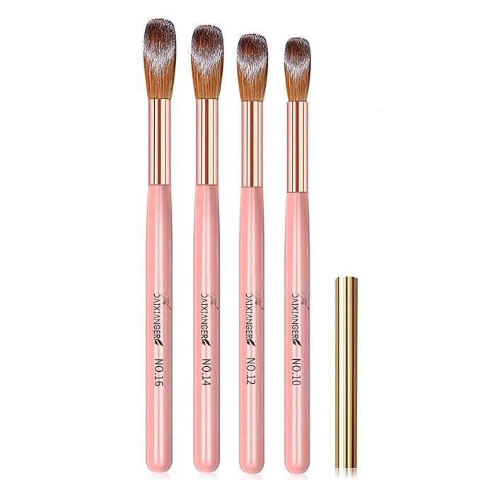 4PCS Rose Gold Acrylic Nail Brush Set,Size 10/12/14/16 Professional Nail Brushes for Acrylic Application Extension and 3D Carving for Nail Home Salon DIY
