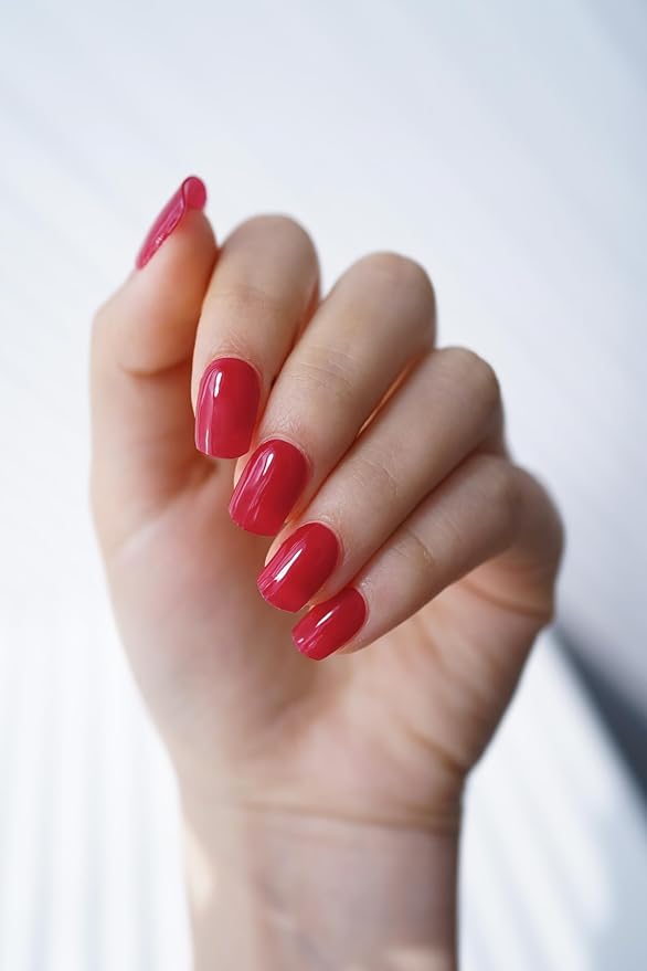 Semi Cured Gel Nail Strips, 20Pcs Long Lasting Salon Quality Wraps, Easy Apply & Remove Gel Nail Stickers with UV Light (Vineyard Crush Red)