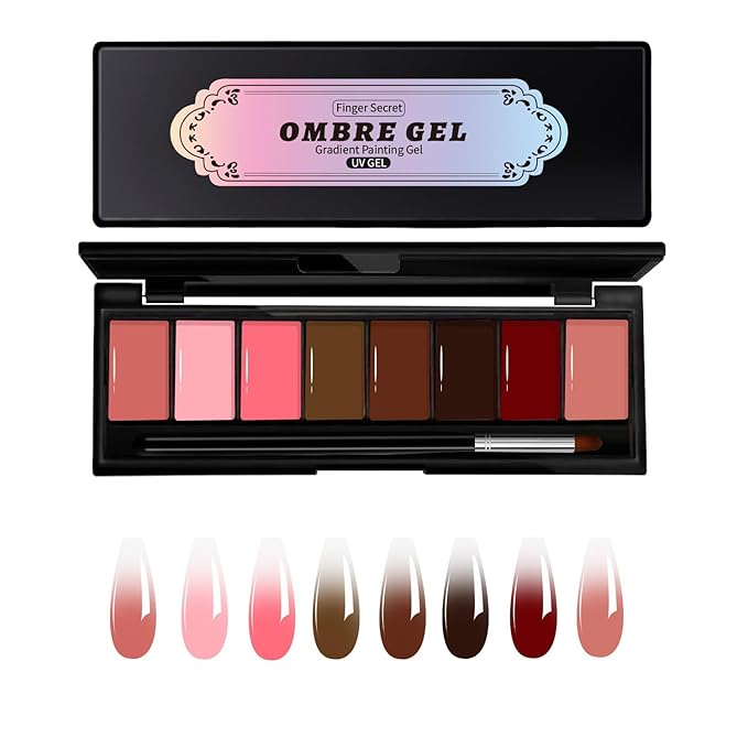 Finger Secret 8 Colors Ombre Gel Pat Nail Polish Set,Ombre Pigment for Nails, Pat Painting Gradient Blooming Gel with 50Pcs Nail Sponges for 17D Gels Nail Art can be Painted in Salon or Home Use