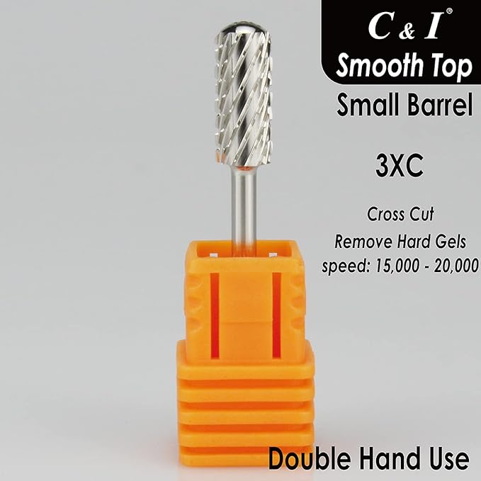 C & I Small Barrel Smooth Top Nail Drill Bit, Safety Round Top, Professional Electric File for Manicure Drill Machine, Remove Nail Gels, Acrylics, 3/32” (Triple Coarse – 3XC)
