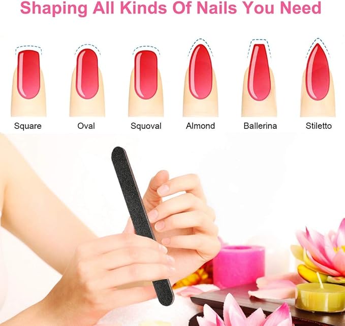 12Pcs Coarse Nail File Set Professional, Emery Boards for Nails 100/180 Grit, Heavy Duty Nail Files for Acrylic/Gel/Natural Nails, Large Nail Filer for Home and Salon Use