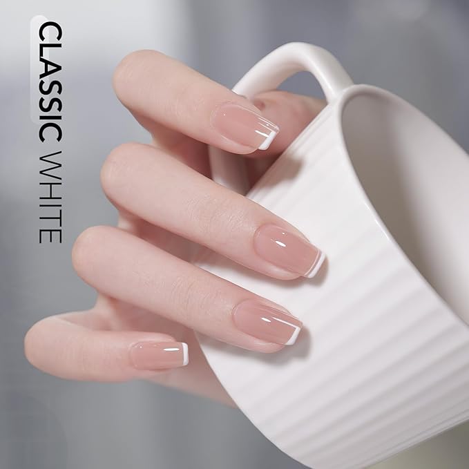 GAOY White Swirl Gel Nail Polish Art Liner, 8ml Classic Color Nail Paint Design with Thin Brush, UV Light Cure for DIY French Manicure at Home