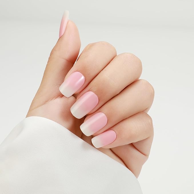 Rnker Press On Nails - Gradient Color, Short Square Top gel Nails with Bright Finish, 15 Sizes - 30 Nail Kit with Glue