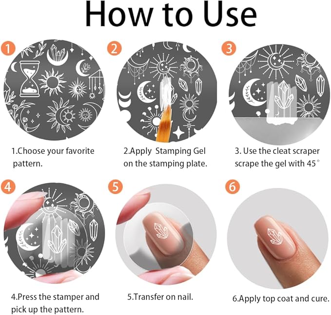 PH PandaHall 2pcs Star Moon Pattern Nail Stamp Plate 170 Patterns Sun Moon Phases Theme Print Art Template Stainless Steel Nail Image Plate Starry Nails Stencil Set for Women 5.7x3.7 inch
