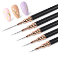 5PCS Metallic Nail Art Liner Brush Set – Fine Detail Pens for Thin Lines, UV Gel Polish Painting & Nail Design (Black Handles)