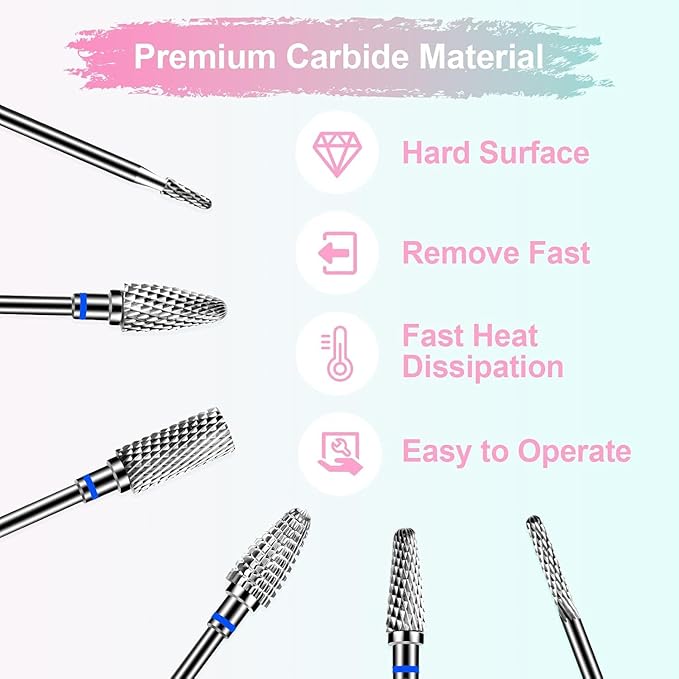 6Pcs Nail Drill Bits Set Professional, 3/32'' Electric Nail Drill Bits for Acrylic Gel Nails, Cuticle Nail Drill Bit Quick Gel Polish Remover Manicure Pedicure Tools with Cleaning Brush (Blue)