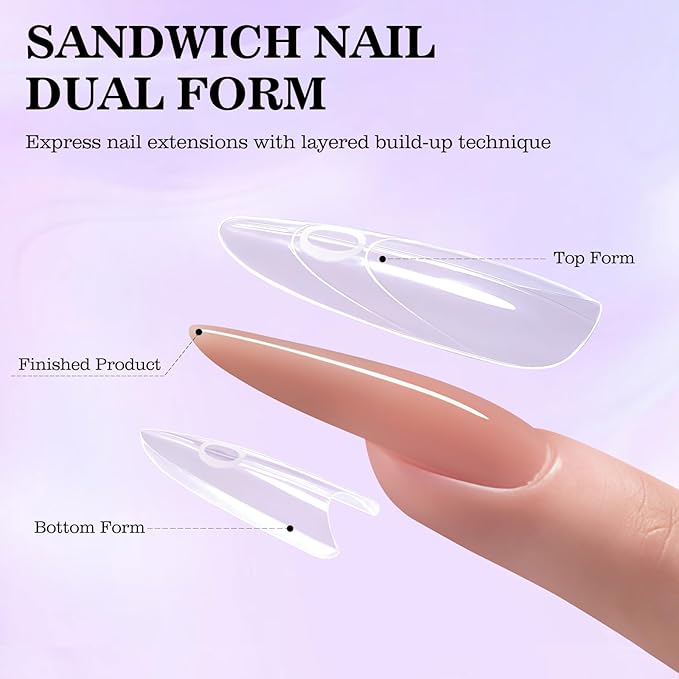 240 PCS Sandwich Nail Dual Forms, 14 Sizes Nail Tips for Builder Gel, Dual Forms for Polygel, Nail Extension for Beginner & Professional, Create Salon Quality Nail Art at Home (Oval)