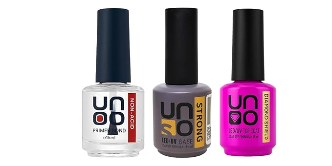3-in-1 Nail Primer, Strong Base Coat & Diamond Top Coat Set – Non-Acid Bond, Long-Lasting Adhesion, Chip-Resistant Shine, LED/UV Curing, Soak-Off Formula, Nail Prep & Protection System – 15ml Each