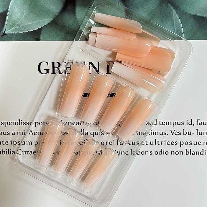 Long Press on Nails Square French Fake Nails Full Cover Nude Acrylic False Nails for Women and Girls 24PCS (White Nude)