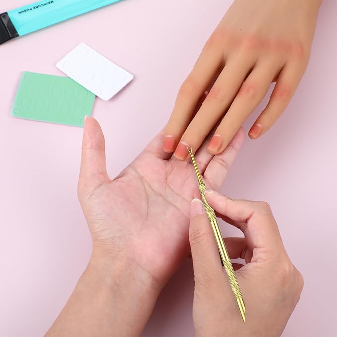 Pre-treatment Cuticle Pusher with 2 Ends, Russian Prep Nail Pushers, Cuticle Remover with Sandpaper Sheets, Nail Care for Manicure Pedicure Nails Art, Gold