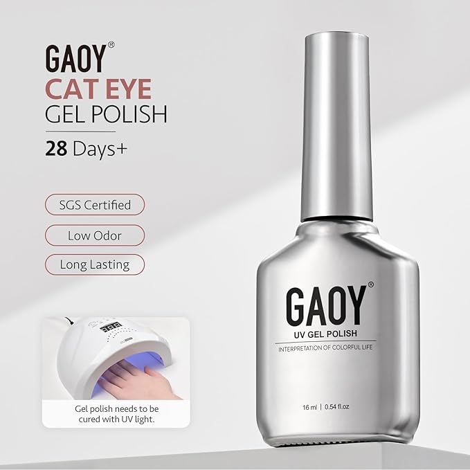 GAOY Pink Glassy Cat Eye Gel Nail Polish, 16ml Glitter Holographic Nail Polish with Magnet, Reflective Translucent UV Gel, 3302 Faded Coral
