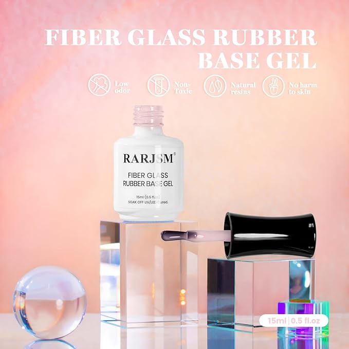 RARJSM Nude Sheer Milky Pale Pink Fiber Glass Rubber Base Gel Nail Polish for Repair Broken Nails StrengthenerGel Base Coat Transparent Brush on Building Gel in a Bottle Soak Off Curing Requires 15ml