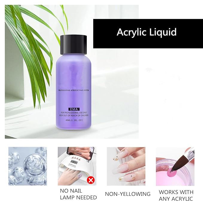 Warm Girl 2pcs Acrylic Monomer Liquid Nail Liquid Acrylic Liquid For Acrylic Nail Extension 3D Nail Art (40ml/1.35FL.OZ)