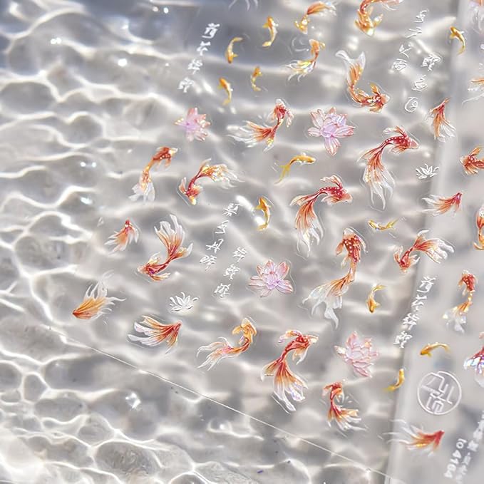 2Sheets Goldfish Nail Art Water Decals, Wish Lucky Fishs Design, Orange and Pink Gold Koi Fish Pattern