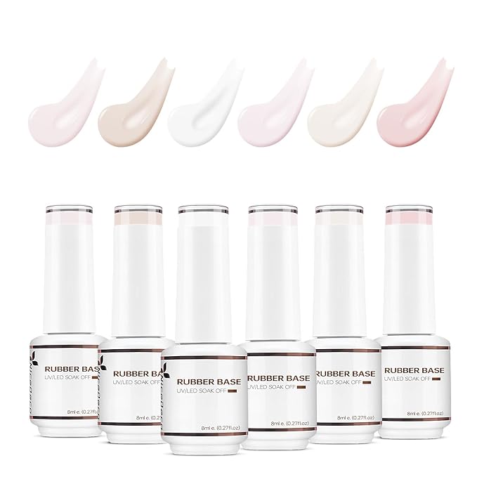 Nicedeco Hema Free Rubber Base Gel Polish for Nails Cruelty Free Vegan 6 Pcs Rubber Gel Nail Strengthener Nude Pink Nail Gel Polish Set 33
