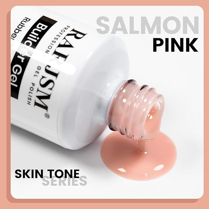 RARJSM Rubber Base Coat Gel Polish Nude Salmon Pink Skin Tone Rubber Base Gel for Nails Natural Nude Color French Manicure Extend Gel Soak Off Curing Requires Single Bottle 15ml Salon Home DIY Use