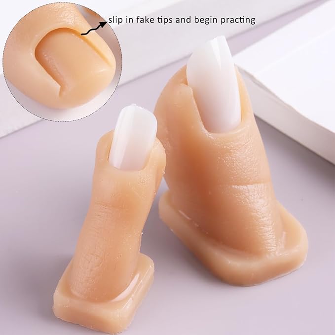 Silicone Toenail for Nail Art Practice, 2PCS Fake Foot Toenail with Tips Silicone Feet Training Fake Finger Mannequin Pedicure Practice Foot Professional Nail Design Display Tools