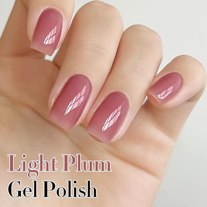Double Rhythm Gel Polish 15ML Jelly Sheer Pastel Light Milky Color Pearl White Bottle 1 PC 0.5 OZ Full Size Nail Art Salon at Home (Light Plum-D1530)