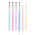 Nail Art Brushes, 6Pcs Nail Art Painting Tools with Nail Art Fine Liner Brush, Nail Design Painting Brushes Set, Builder Gel Brush, Nail Dotting Pen for Gel Polish Manicure Salon DIY, Multicolor
