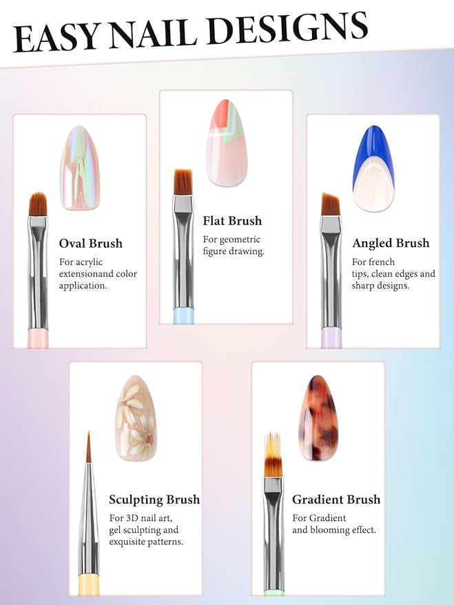 10 Pcs Nail Art Brushes Set, Nail Dotting Tools, French Tip Tool, Nail Art Deign Tools with Builder Gel Brush Polish Extension Brush Thin Liner Detail Painting Brushes, Nail Tech Supplies Kit