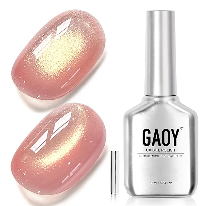 GAOY Pink Glassy Cat Eye Gel Nail Polish, 16ml Holographic Glitter Jelly Nail Polish with Magnet, Reflective Translucent UV Gel for Manicure Art DIY, 4132 Sunset Pink