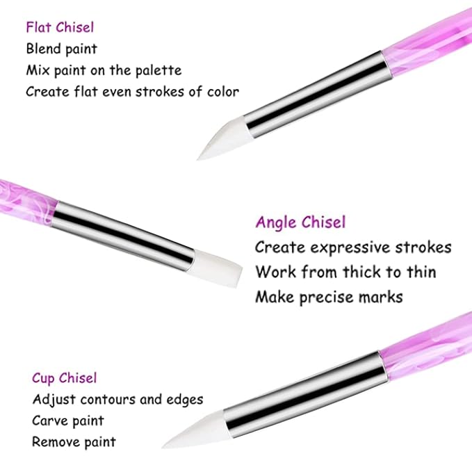 BQAN 5Pcs Nail Art Sculpture Pen, Silicone Nail Art Brushes for Gel, Acrylic Nails, Foil Carving, Drawing & Shaping, Nail Art Tools for Home Salon