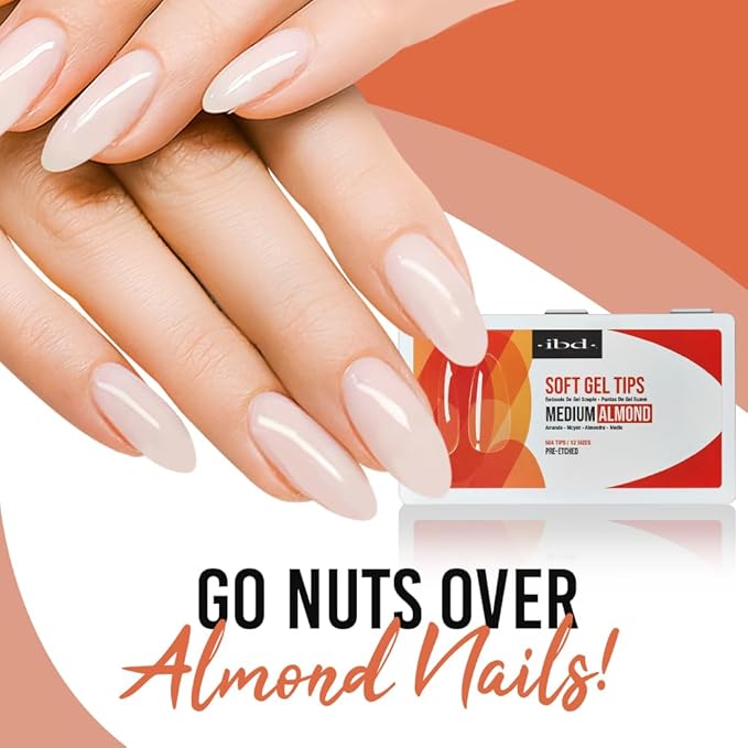 IBD Clear Soft Gel Nail Tips Medium Almond Shape - Pre-Etched, Nail Extensions for Strong Adhesion, Long-Lasting Acrylic Press On Nails, DIY Nail Art, 504 Tips, 1-Pack
