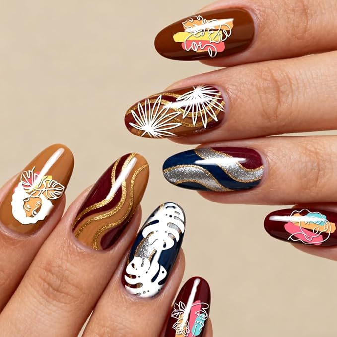 PH PandaHall 4pcs Abstract Face Nails Stamping Plate Flower Leaves Nail Design Stamper Female Figures Nail Art Template Geometric Patterns Nails Image Plates for Women DIY Manicure Salon Printing