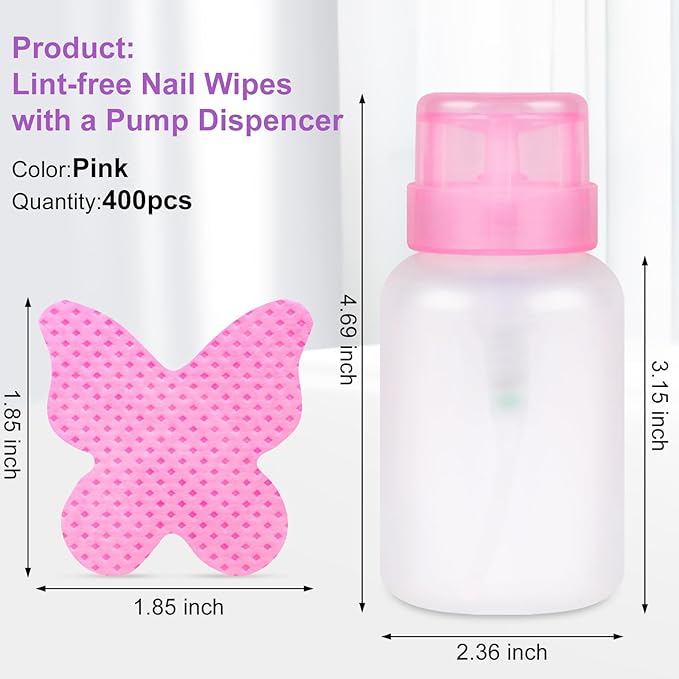 400pcs Nail Cotton Pads, 1 Pull-Off Pump-Style Bottle Suitable for Nail Care Wipes, Nail Cleaning Pads, Mascara Extension Glue Cleaning Wipes, and Nail Care Product Sets (White and Pink(400 Pcs))