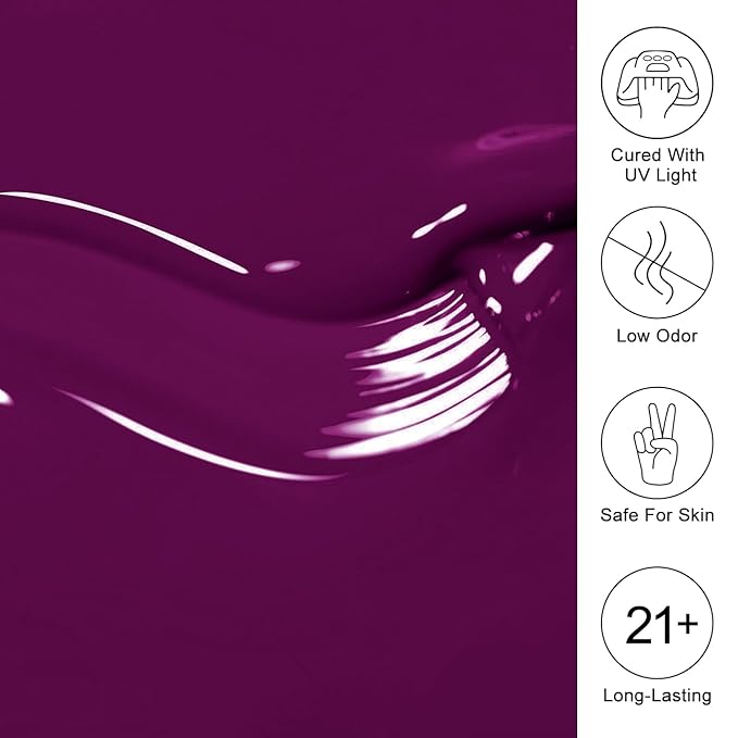 Imtiti 10ml Deep Purple Gel Nail Polish Long Lasting Soak Off UV Led Fall Grape Purple Gel Polish Salon DIY at Home Gift for Women 1Pcs