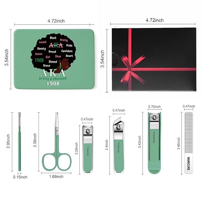 Nail Clippers and Beauty Tool Portable Set Nail Clipper Set Manicure Set 6 in 1 AKA Sorority Gifts Suitable for for Women Home, Workplace, Outdoor Travel,Etc. (AKA 1908 Green)