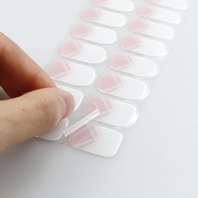 JMEOWIO Gel Nail Stickers Cream Pink French Tip Semi Cured Gel Nail Strips Wraps UV/LED Nails Art Design Decoration Accessories