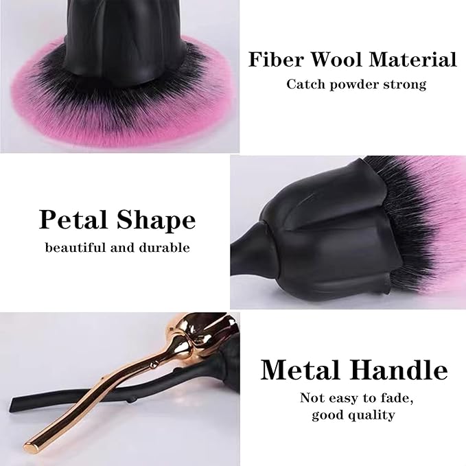 3 Pcs Nail Art Dust Powder Remover Cleaner Brush, Rose Shape Long Handle Nail Art Brush for Nail Trimming Cleaning Makeup Brush Tools